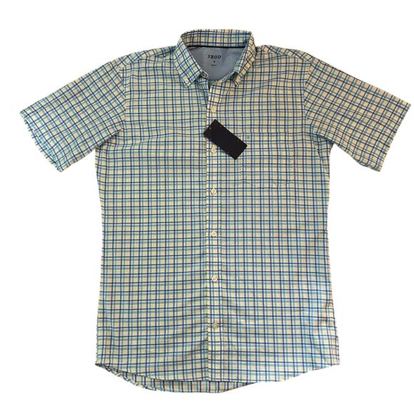 Izod Men's Button Down Short Sleeve Striped Shirt Stretch S Small New - Picture 1 of 8